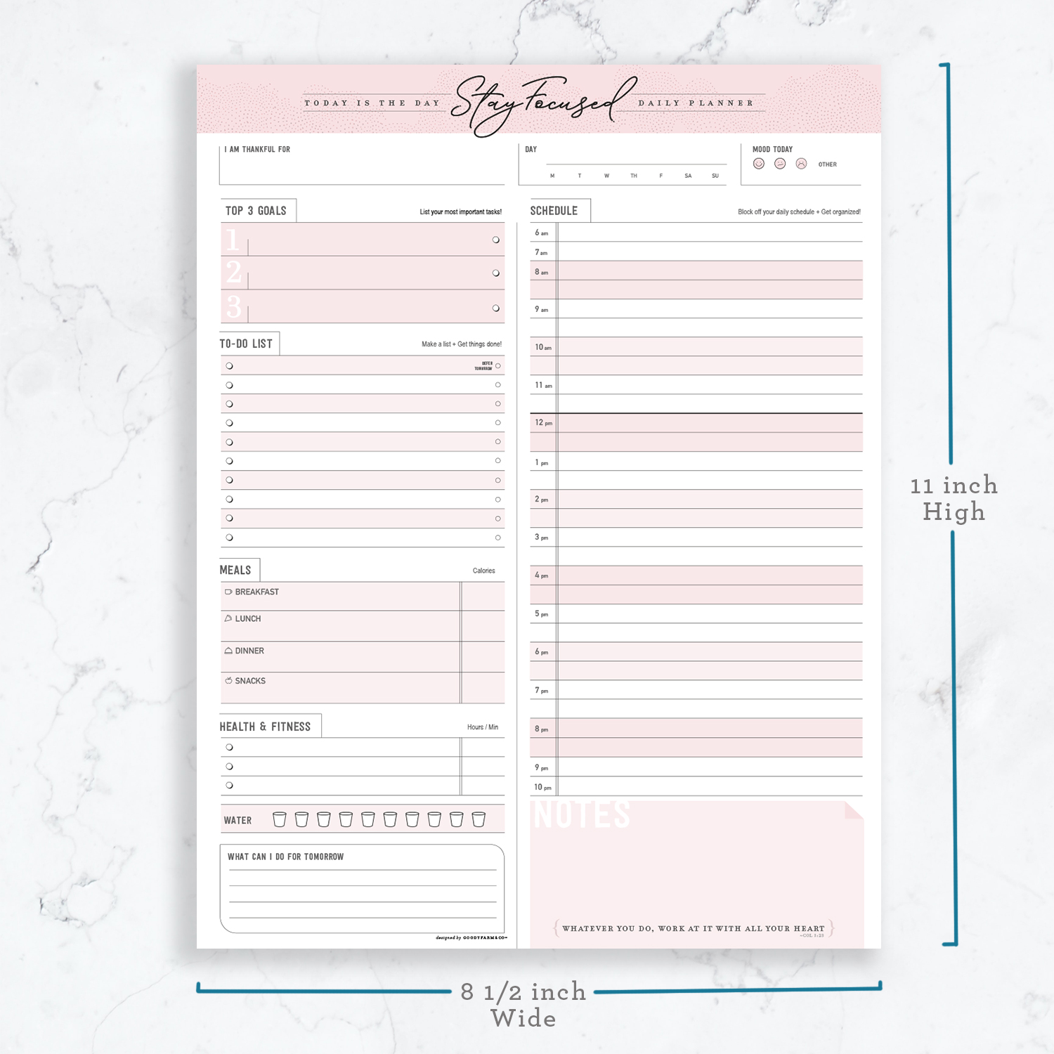 Daily Productivity Planner, Daily to Do List, Meal Planner